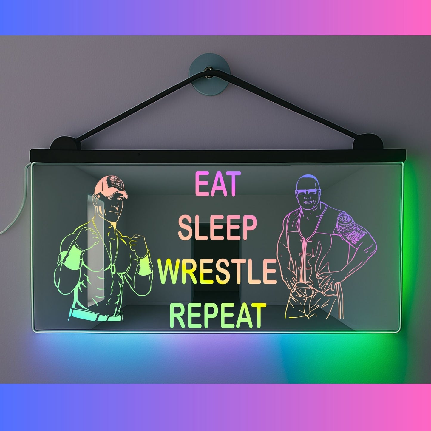 Phoenix Lights Personalised L.E.D Mirror Light Wrestler eat sleep game repeat