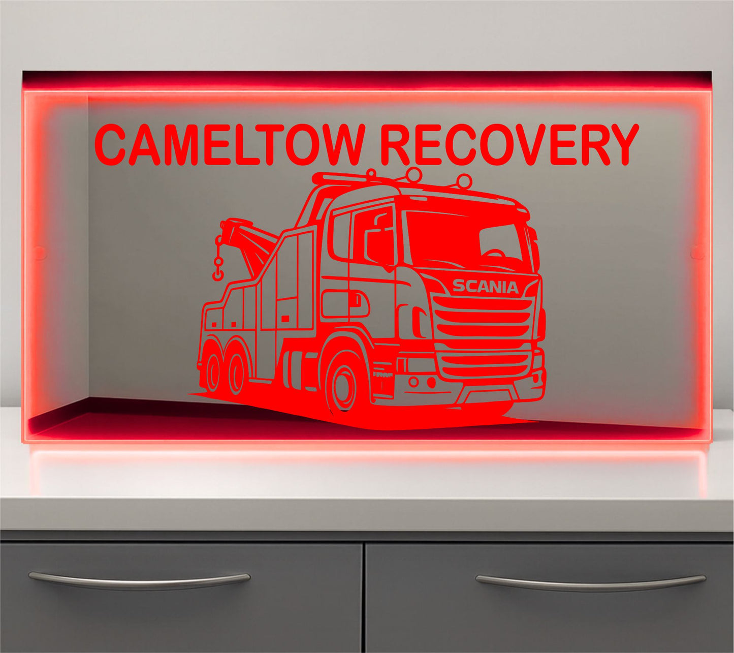 Recovery truck any text Bulkhead LED Mirror Light – Customisable RGB Display