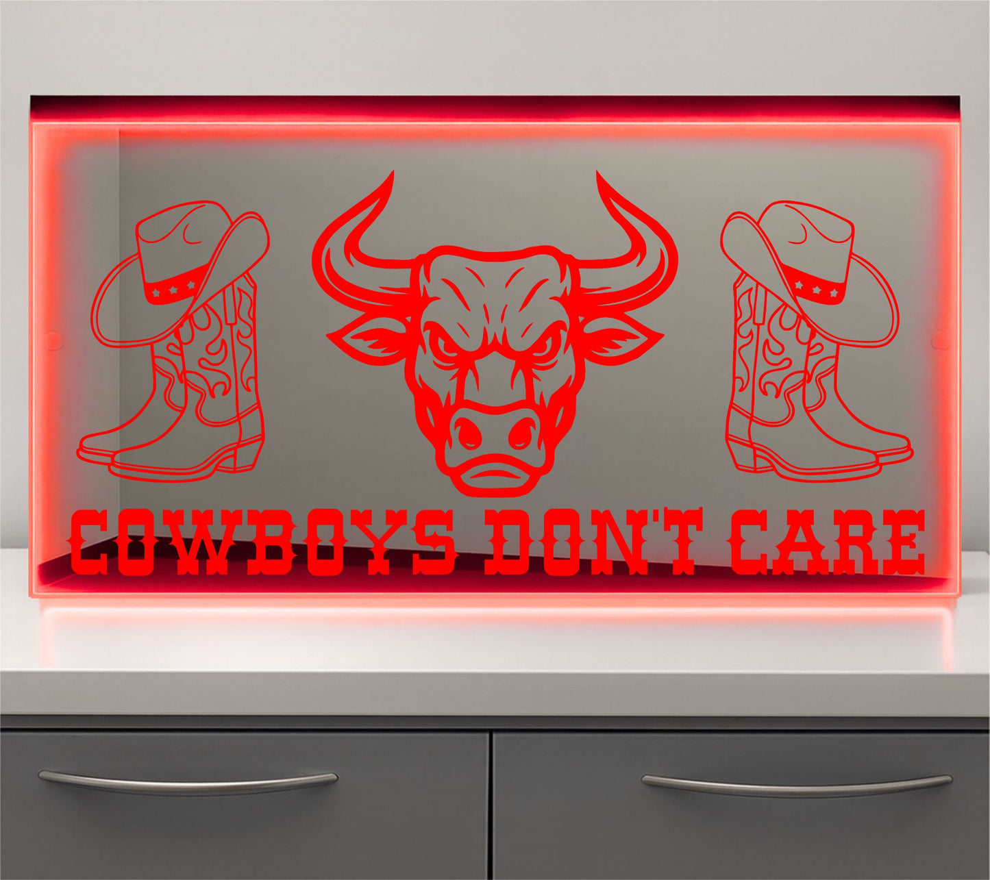 Cowboys Dont Care Bulkhead LED Mirror Light – Customisable RGB Display