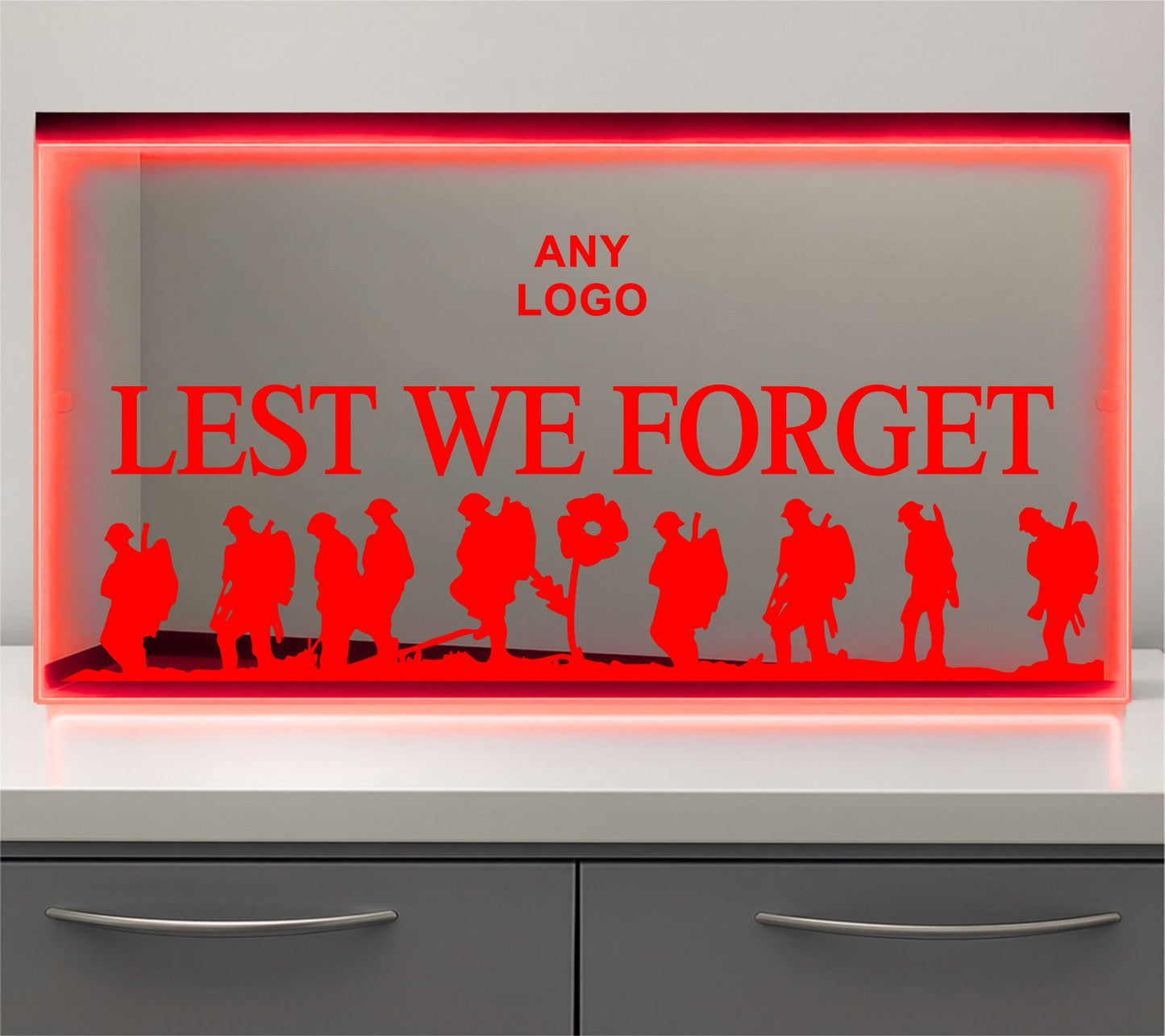 Any Logo Lest we forget Bulkhead LED Mirror Light – Customisable RGB Display