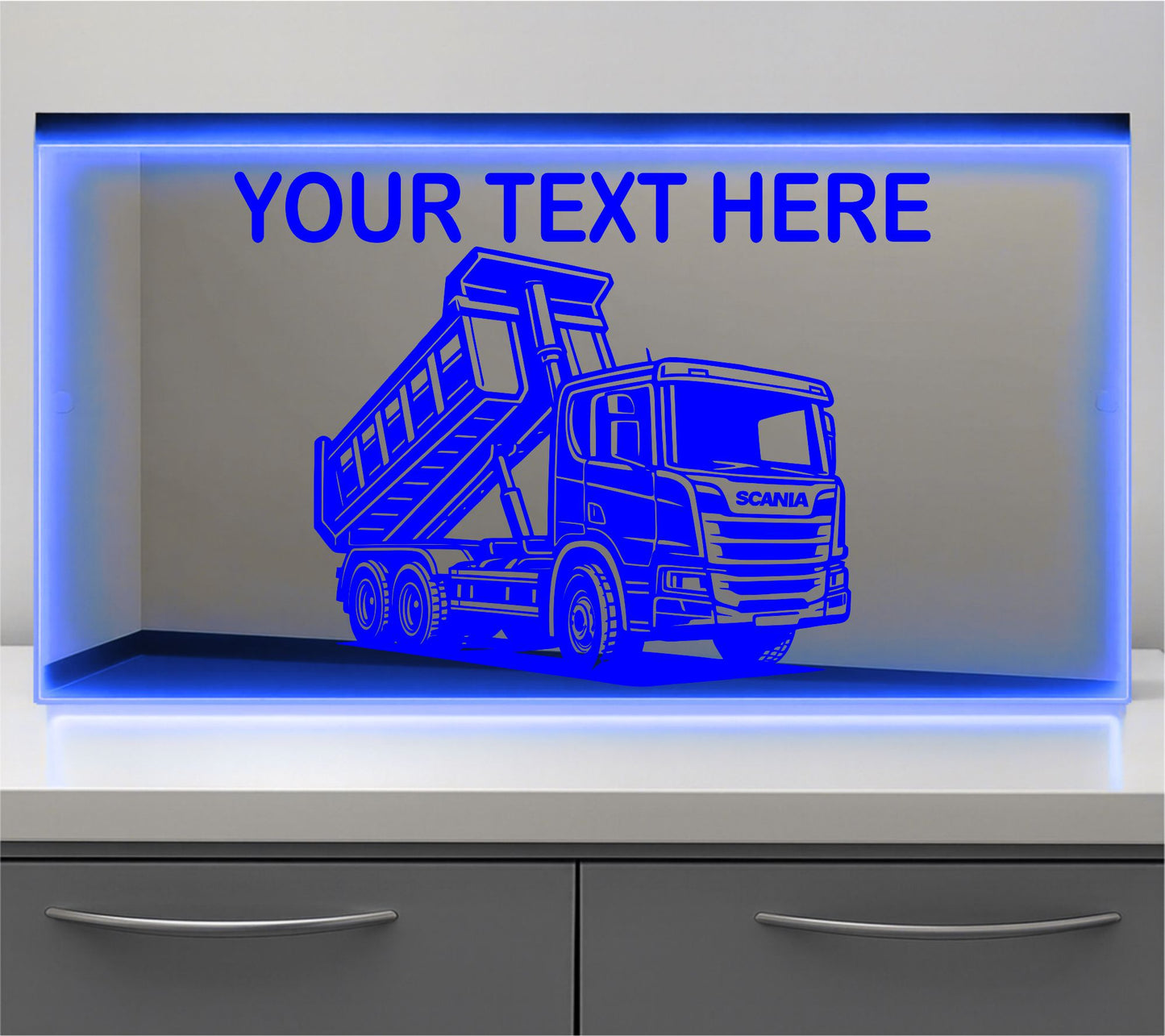 Dump truck any text Bulkhead LED Mirror Light – Customisable RGB Display