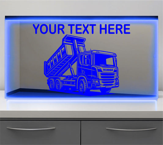 Dump truck any text Bulkhead LED Mirror Light – Customisable RGB Display