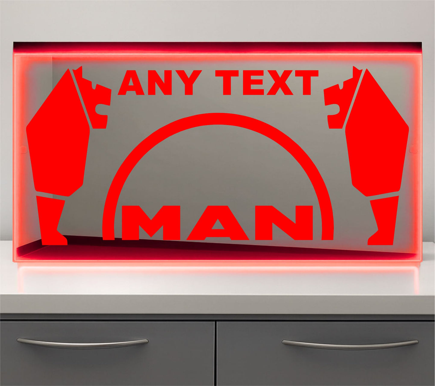 Man Logo any text Bulkhead LED Mirror Light – Customisable RGB Display