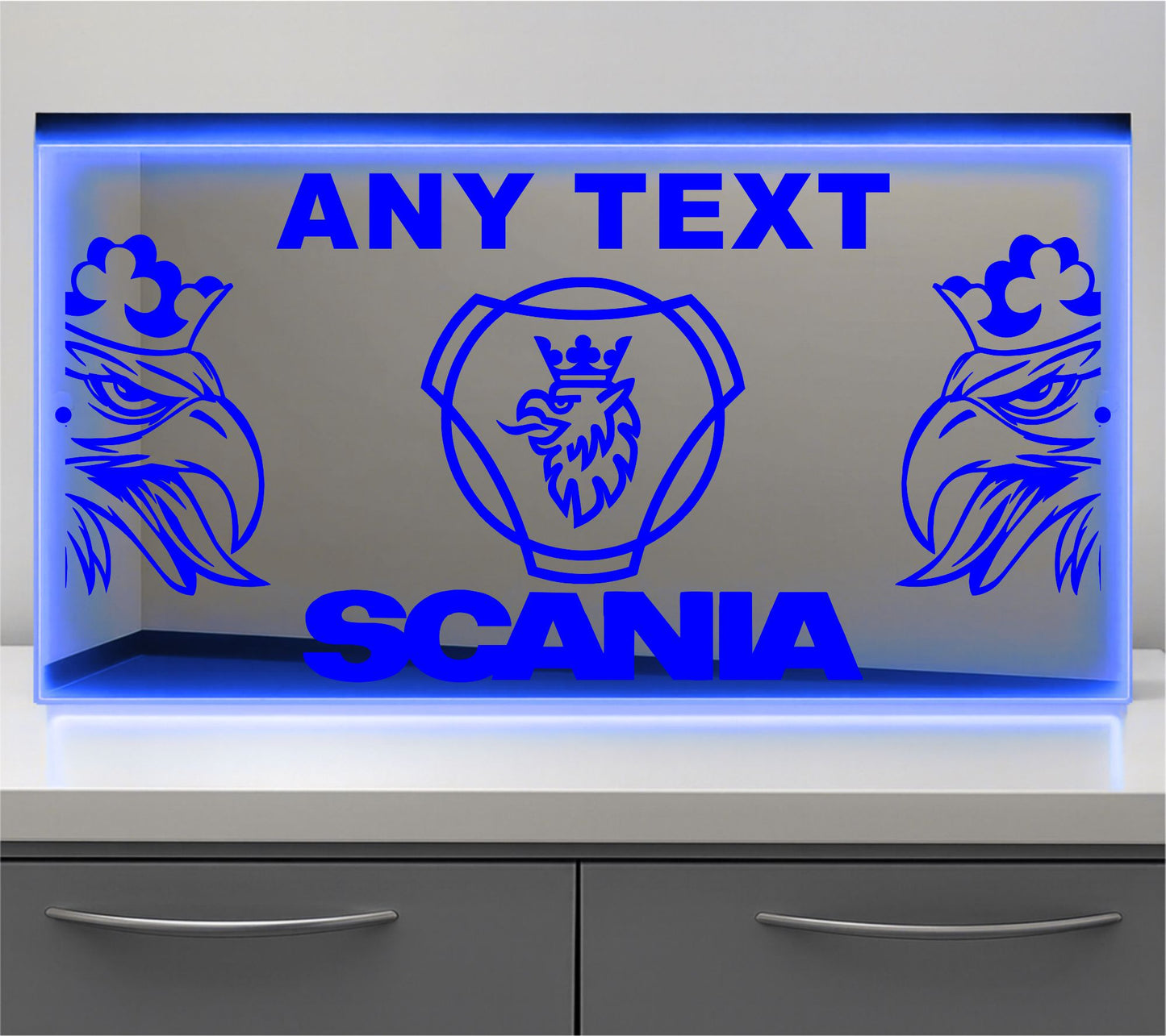 Scania a Griffins any text Bulkhead LED Mirror Light – Customisable RGB Display