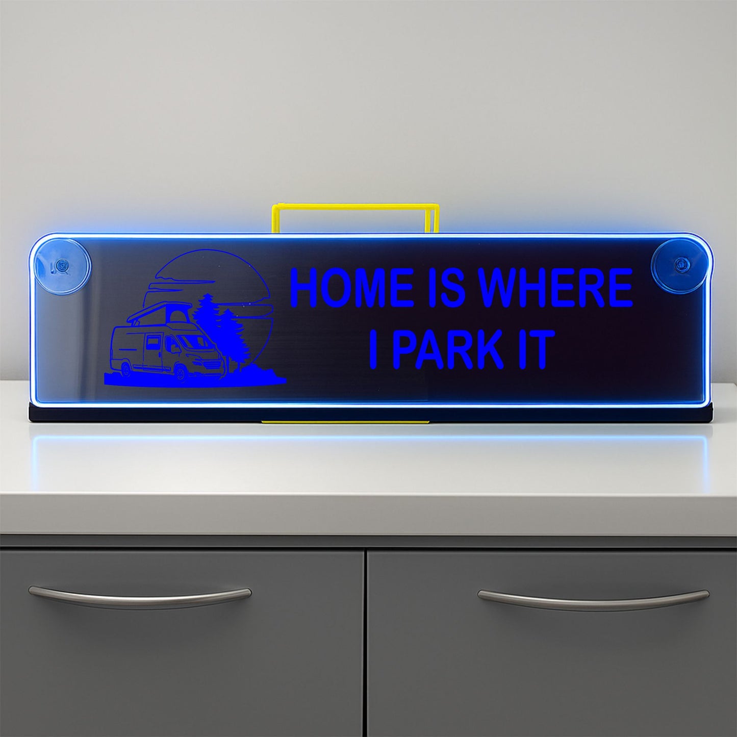 Home is where i park it Window LED Mirror Light – Customisable RGB Display