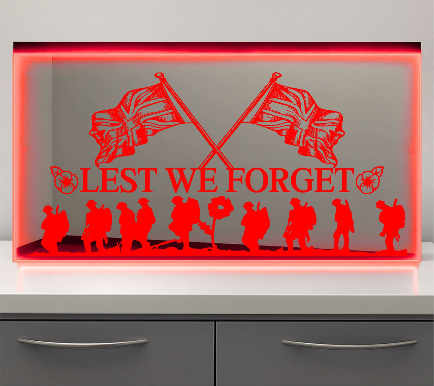 Lest we Forget with Flags Bulkhead LED Mirror Light – Customisable RGB Display