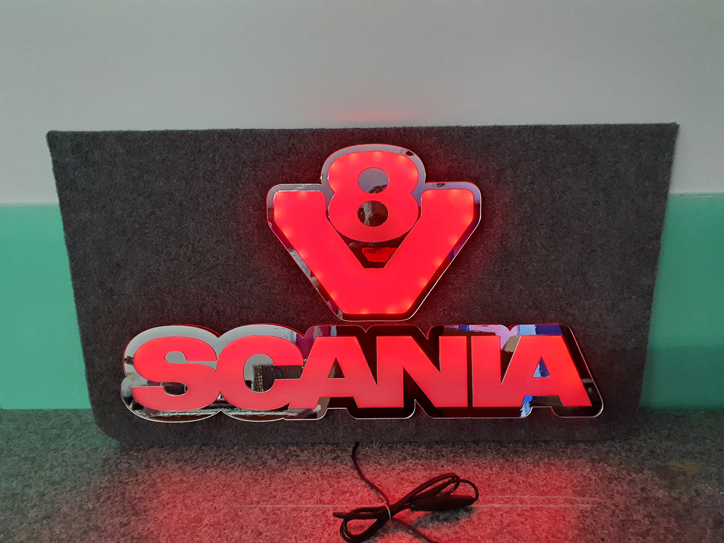 Scania V8 5v Led Bulkhead Mirrored Sign RGB With Remote