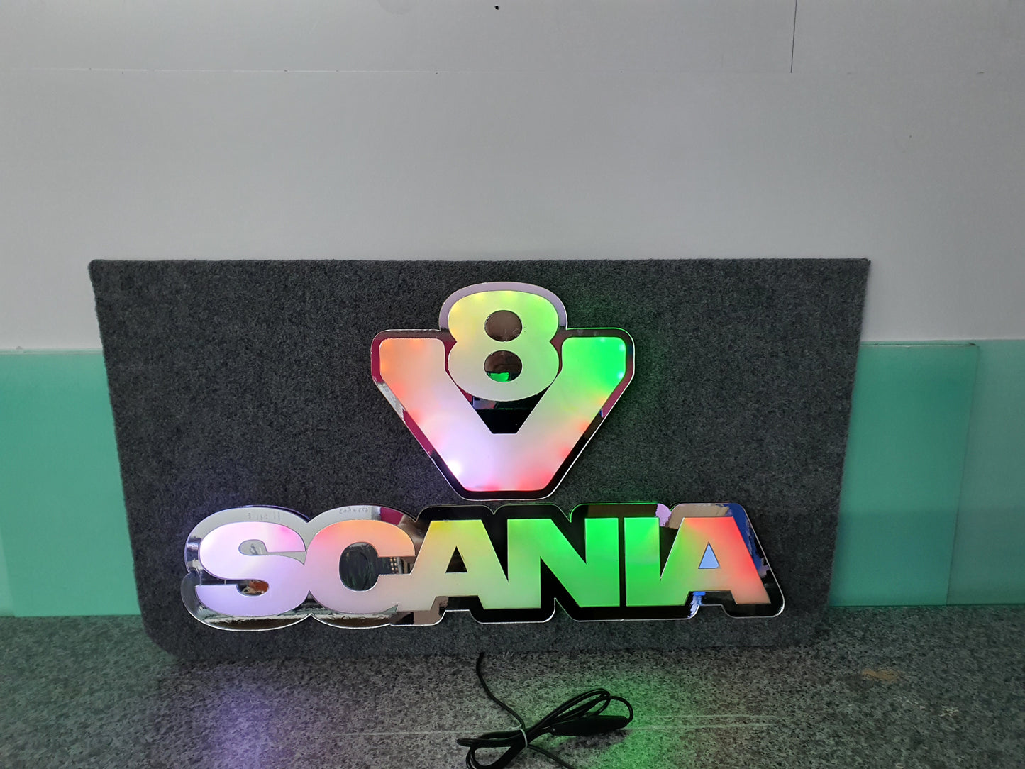 Scania V8 5v Led Bulkhead Mirrored Sign RGB With Remote