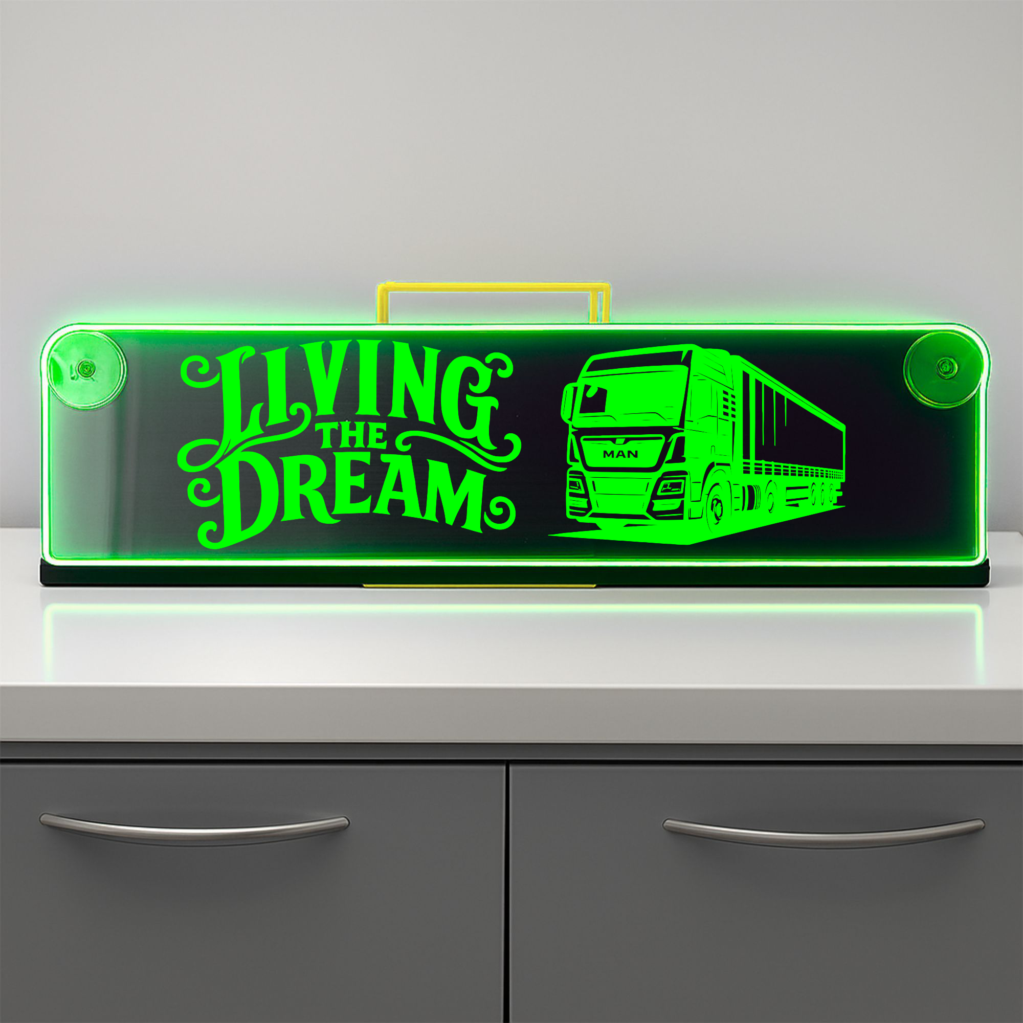 Man truck Living the dream Window LED Mirror Light – Customisable RGB ...
