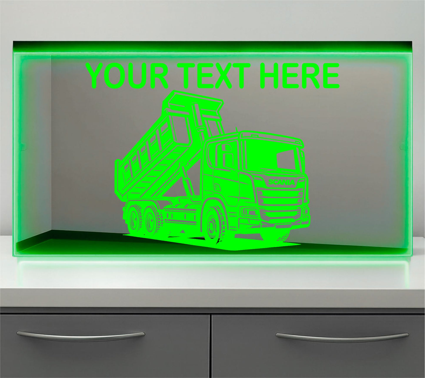 Dump truck any text Bulkhead LED Mirror Light – Customisable RGB Display