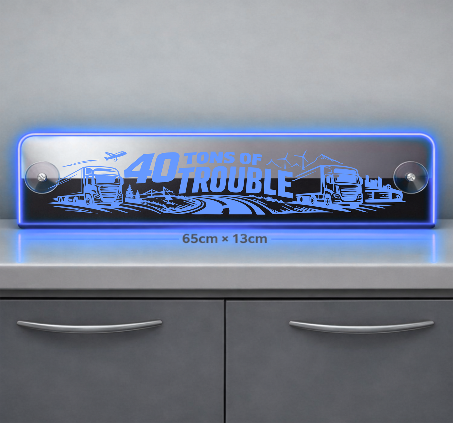 Extra Large Truck Window LED Mirror Light – Customisable RGB Display 40 tons of trouble