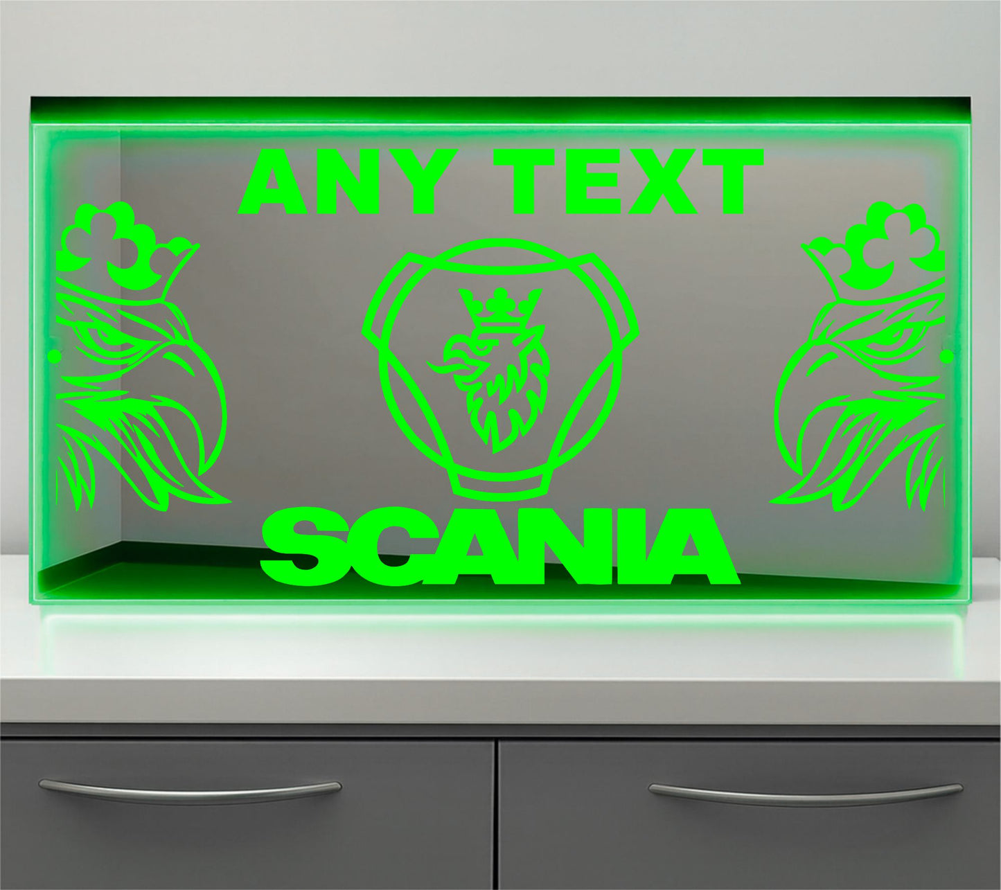 Scania a Griffins any text Bulkhead LED Mirror Light – Customisable RGB Display