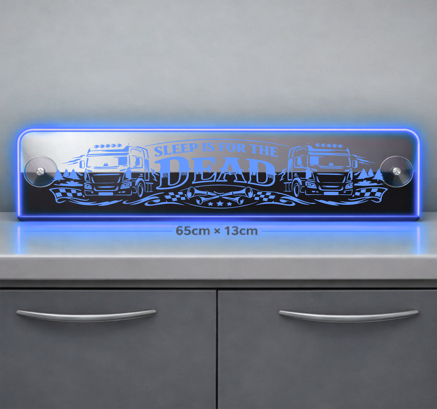 Extra Large Truck Window LED Mirror Light – Customisable RGB Display Sleep is for the dead
