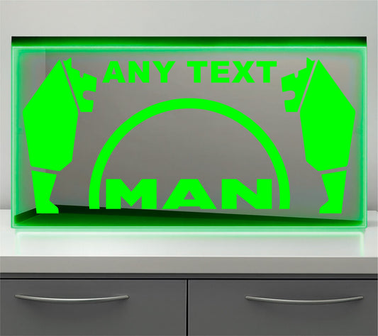 Man Logo any text Bulkhead LED Mirror Light – Customisable RGB Display