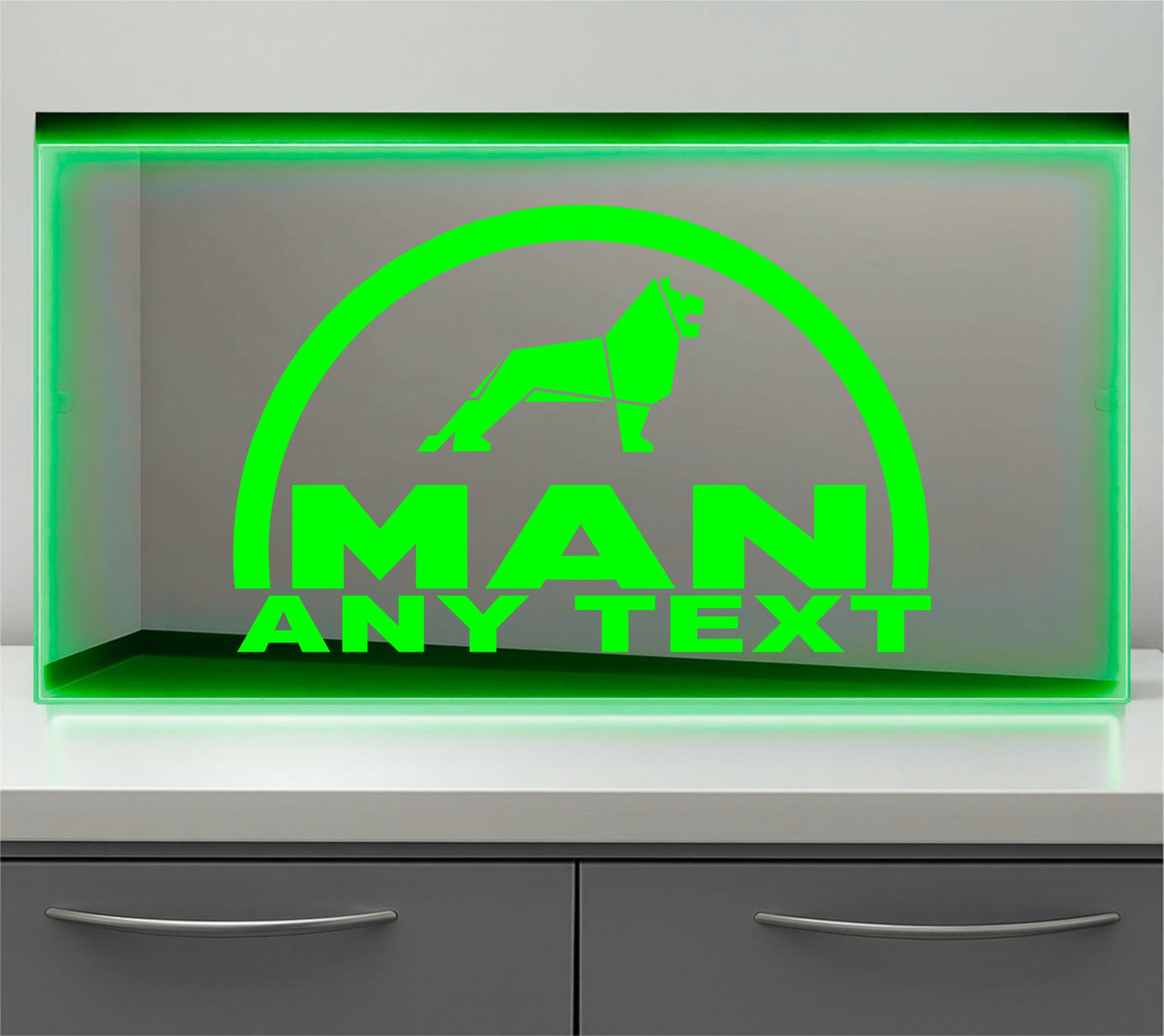 Any Text Man Bulkhead LED Mirror Light – Customisable RGB Display