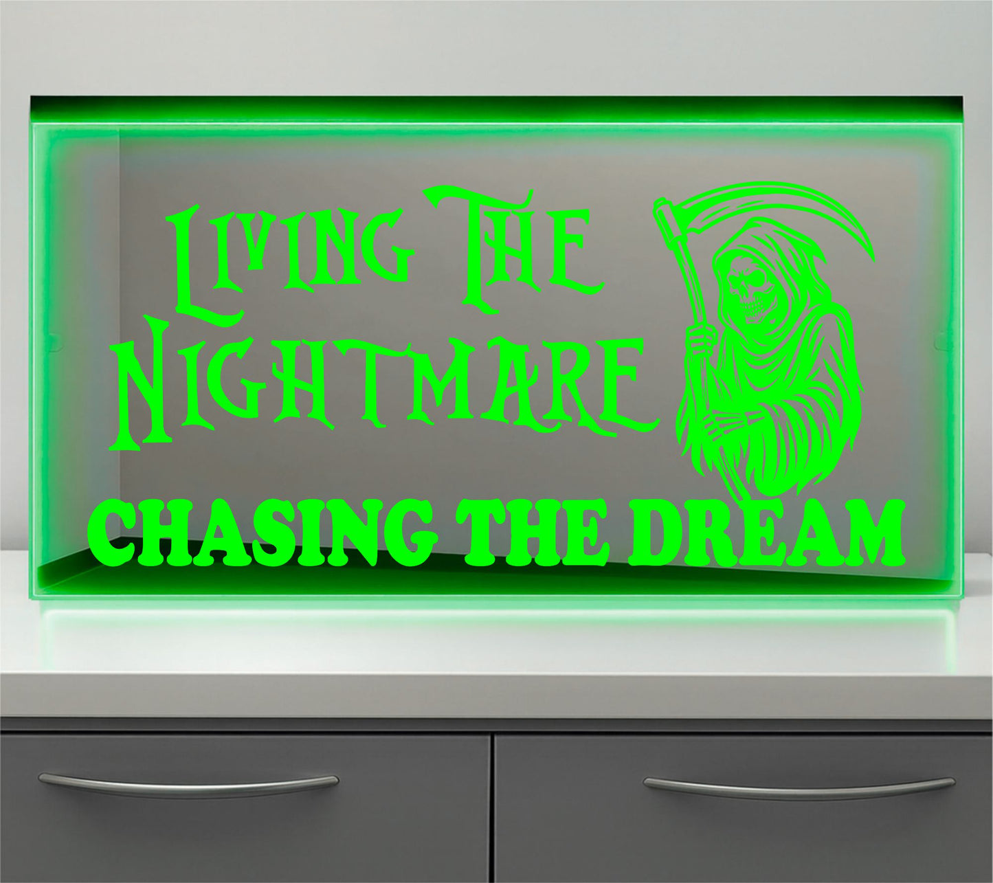 Living the nightmare grim reaper Bulkhead LED Mirror Light – Customisable RGB Display