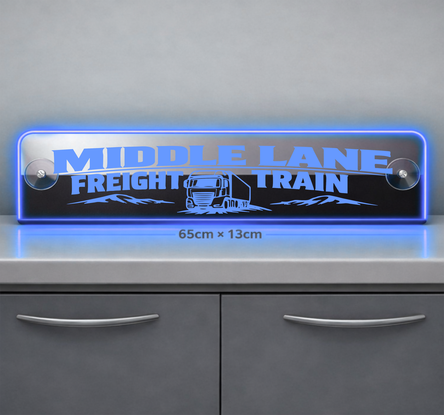 Extra Large Truck Window LED Mirror Light – Customisable RGB Display Middle lane freight train
