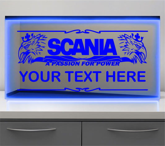 Scania a Passion for power any text Bulkhead LED Mirror Light – Customisable RGB Display