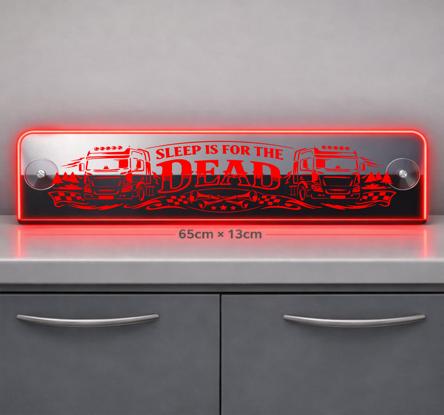 Extra Large Truck Window LED Mirror Light – Customisable RGB Display Sleep is for the dead