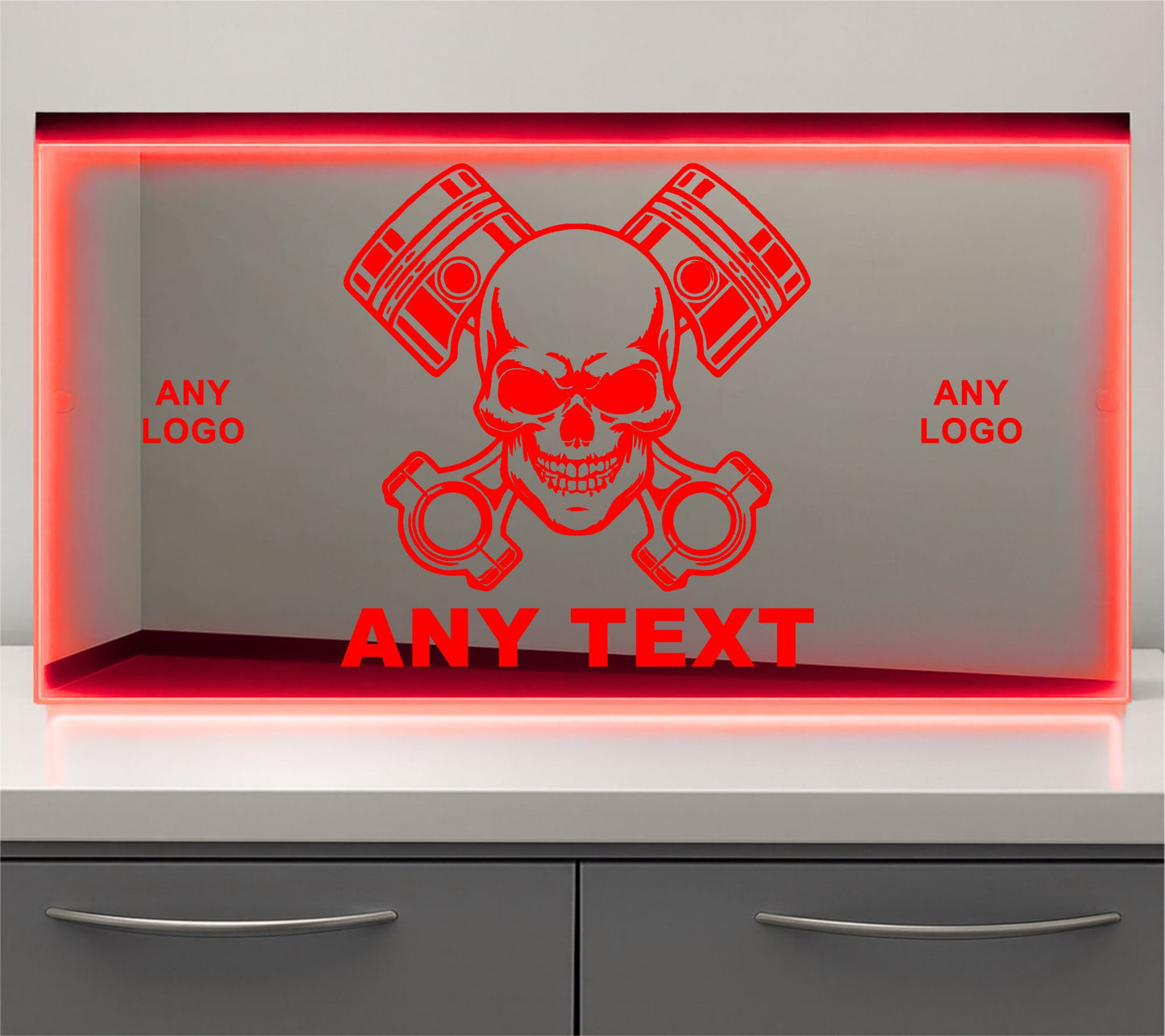 Any Logo Skull and Pistons Bulkhead LED Mirror Light – Customisable RGB Display