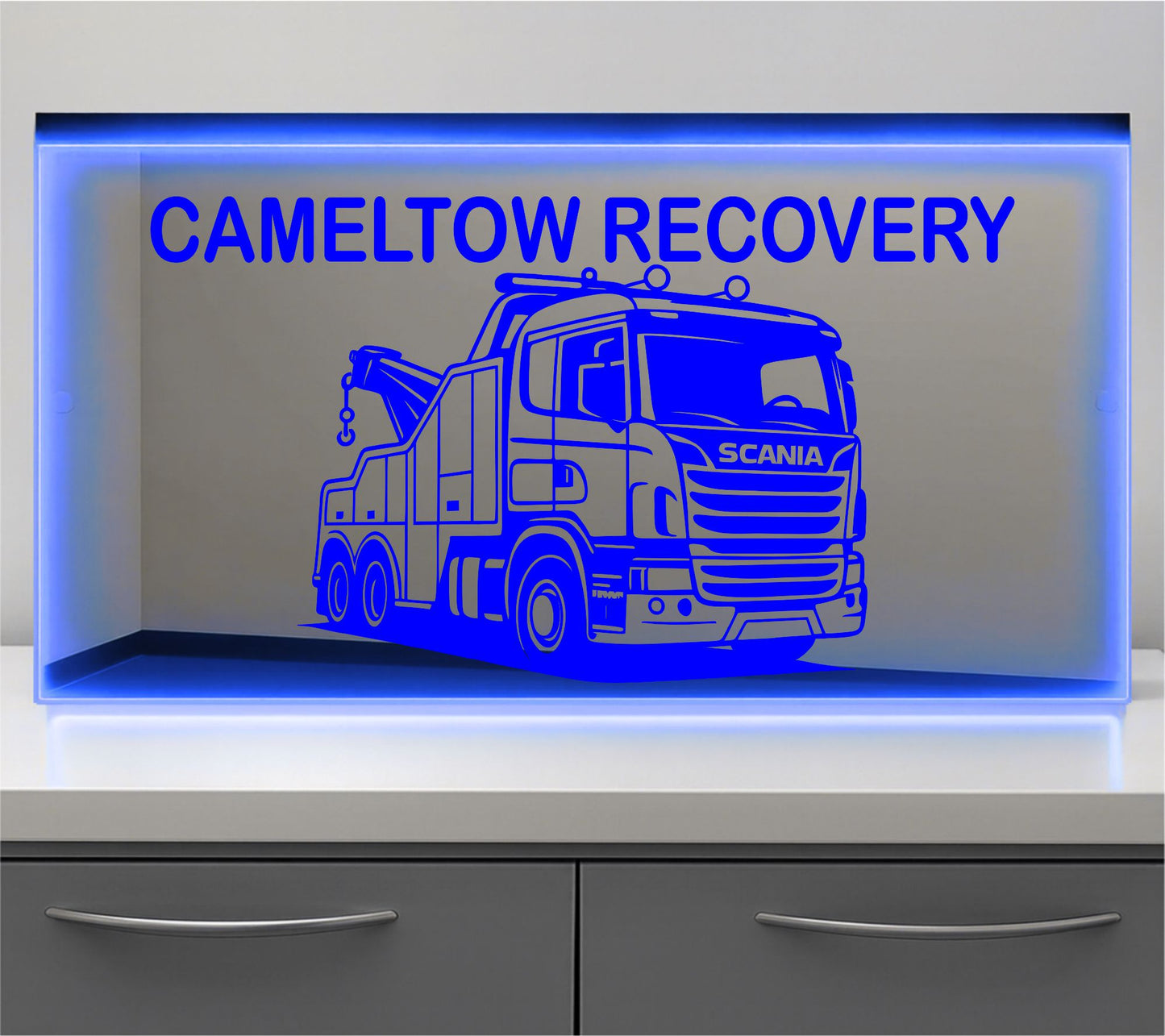 Recovery truck any text Bulkhead LED Mirror Light – Customisable RGB Display