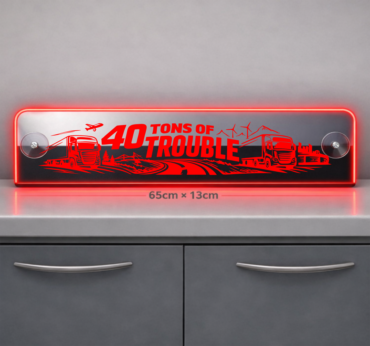 Extra Large Truck Window LED Mirror Light – Customisable RGB Display 40 tons of trouble