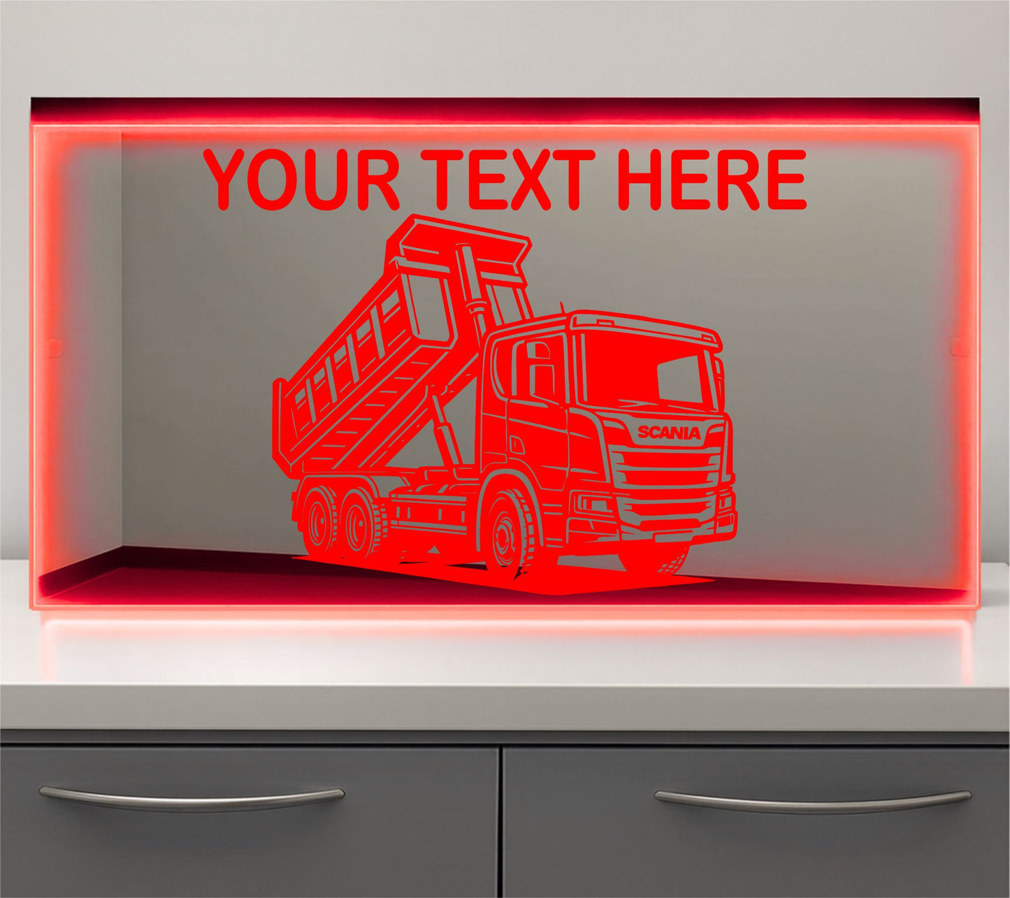 Dump truck any text Bulkhead LED Mirror Light – Customisable RGB Display