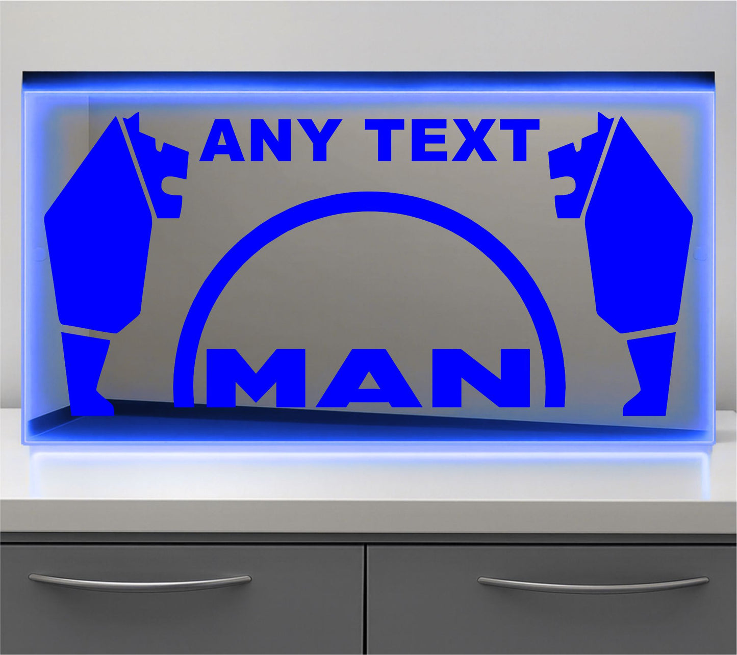 Man Logo any text Bulkhead LED Mirror Light – Customisable RGB Display