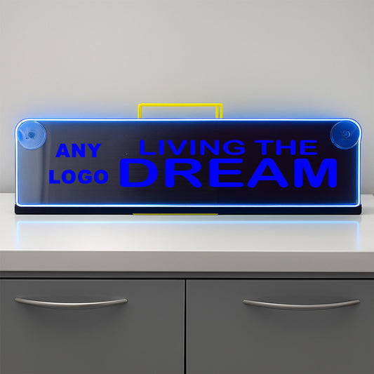 Any logo Living the dream Window LED Mirror Light – Customisable RGB Display