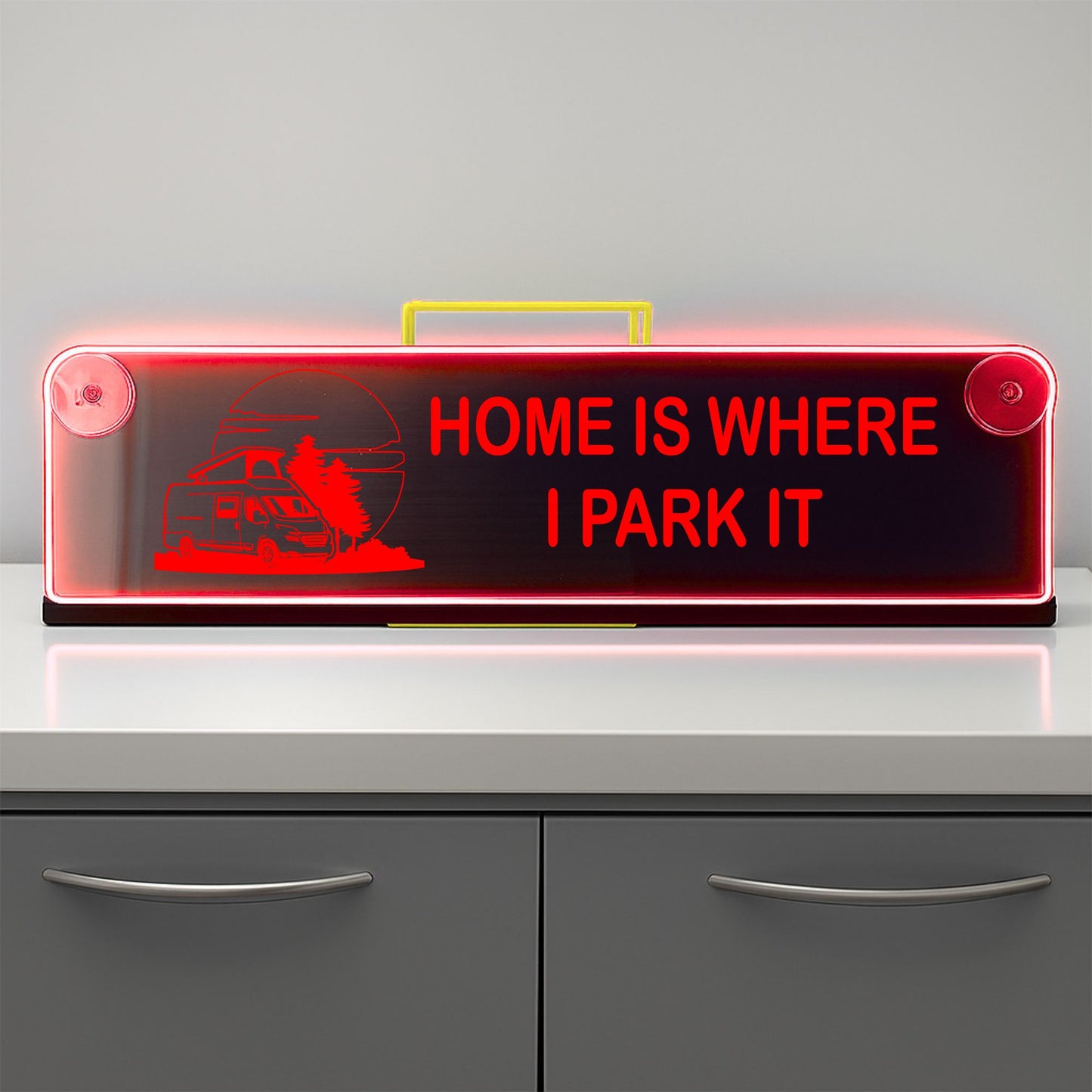 Home is where i park it Window LED Mirror Light – Customisable RGB Display