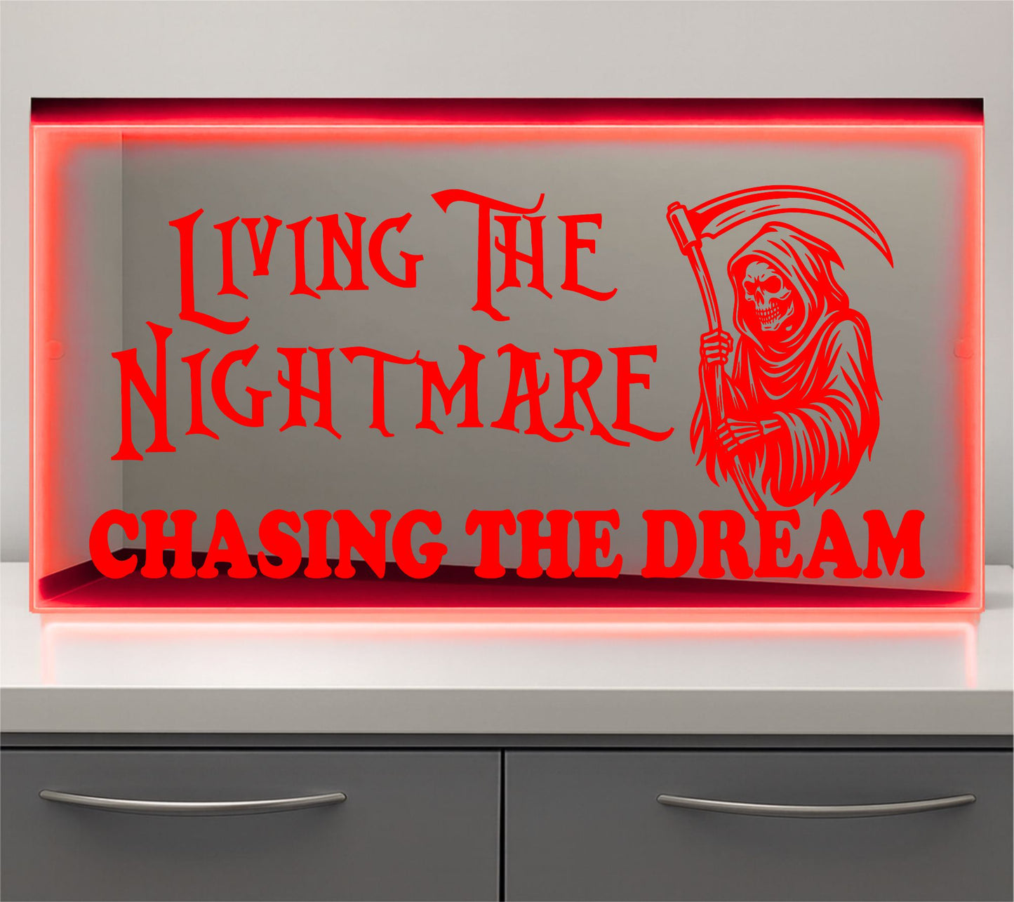 Living the nightmare grim reaper Bulkhead LED Mirror Light – Customisable RGB Display