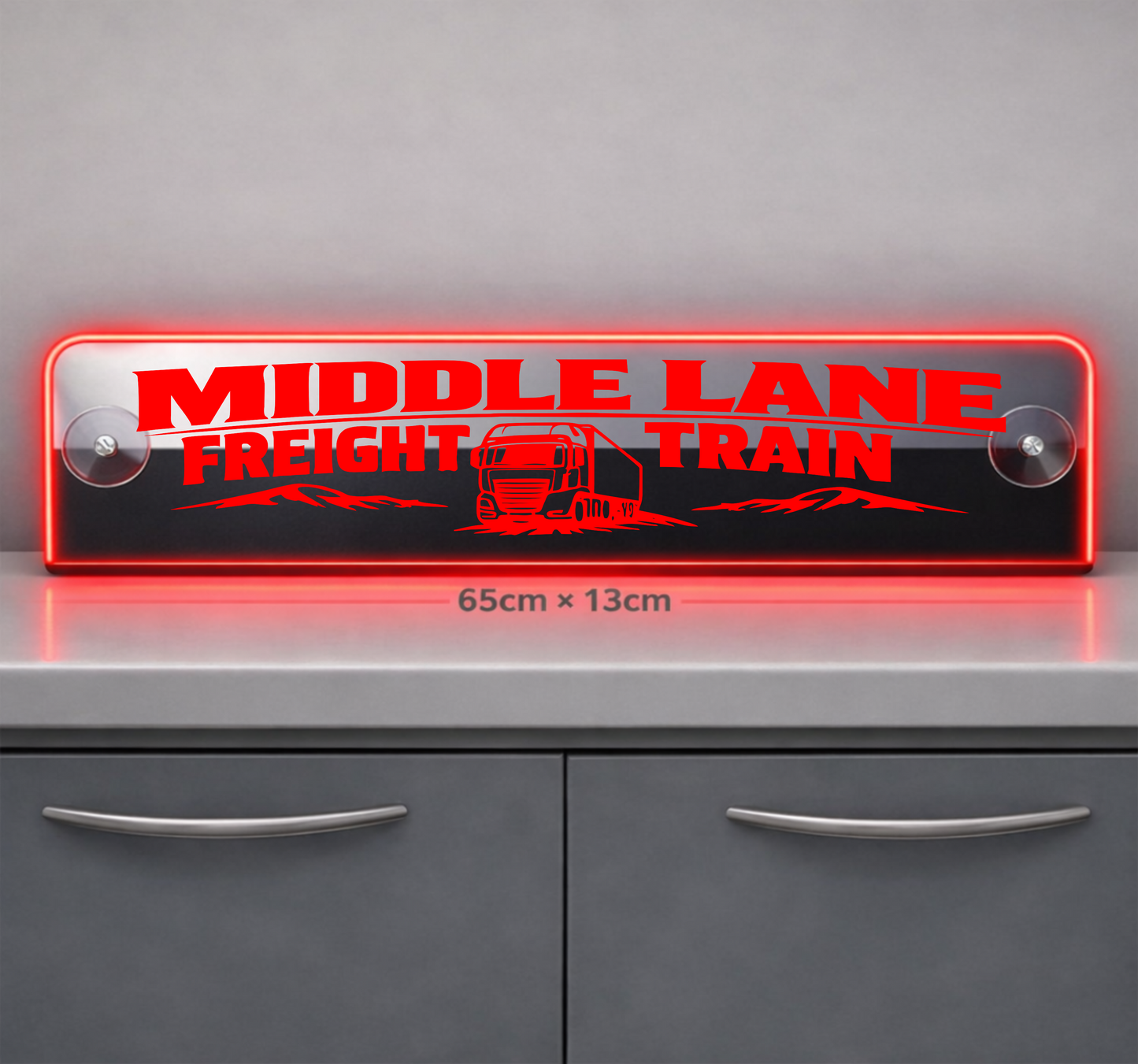 Extra Large Truck Window LED Mirror Light – Customisable RGB Display Middle lane freight train