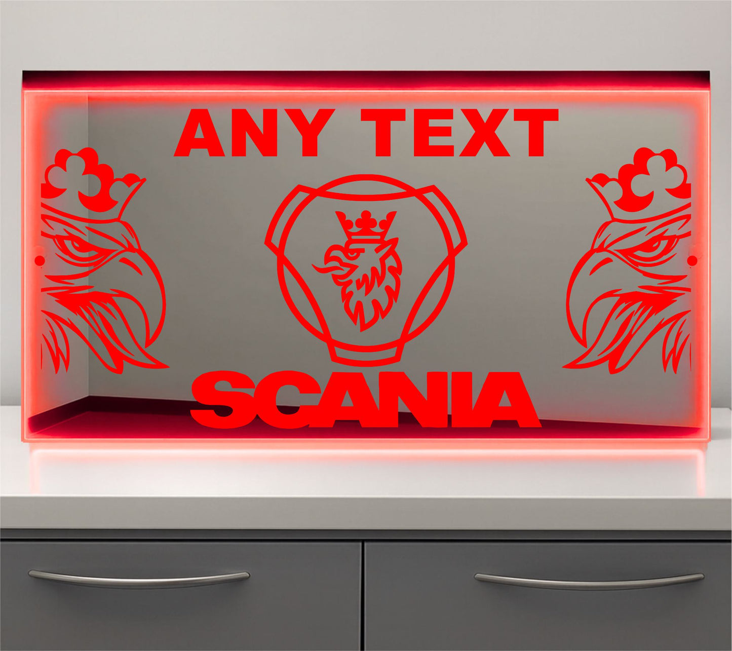 Scania a Griffins any text Bulkhead LED Mirror Light – Customisable RGB Display