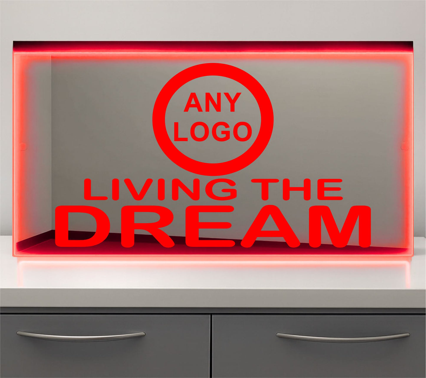 Any Logo Living the dream Bulkhead LED Mirror Light – Customisable RGB Display