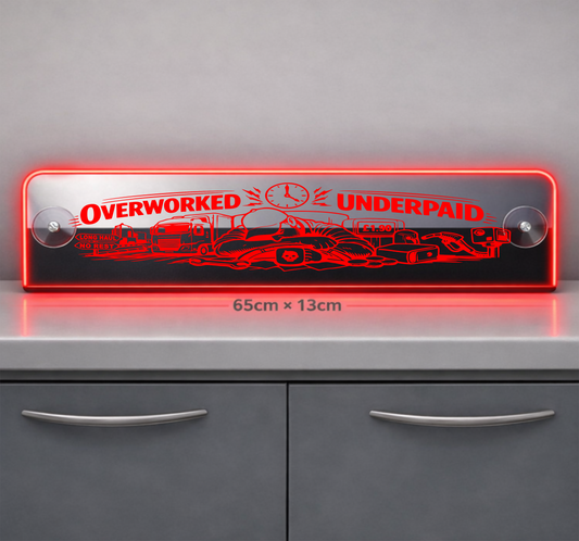 Extra Large Truck Window LED Mirror Light – Customisable RGB Display Overworked Underpaid