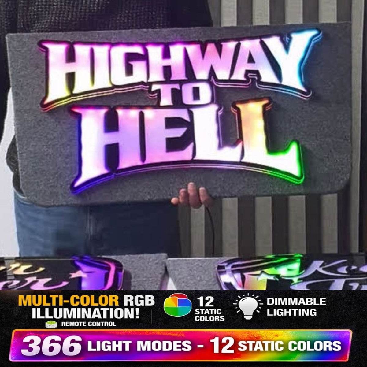 HIGHWAY TO HELL 5v Led Bulkhead Mirrored Sign RGB With Remote
