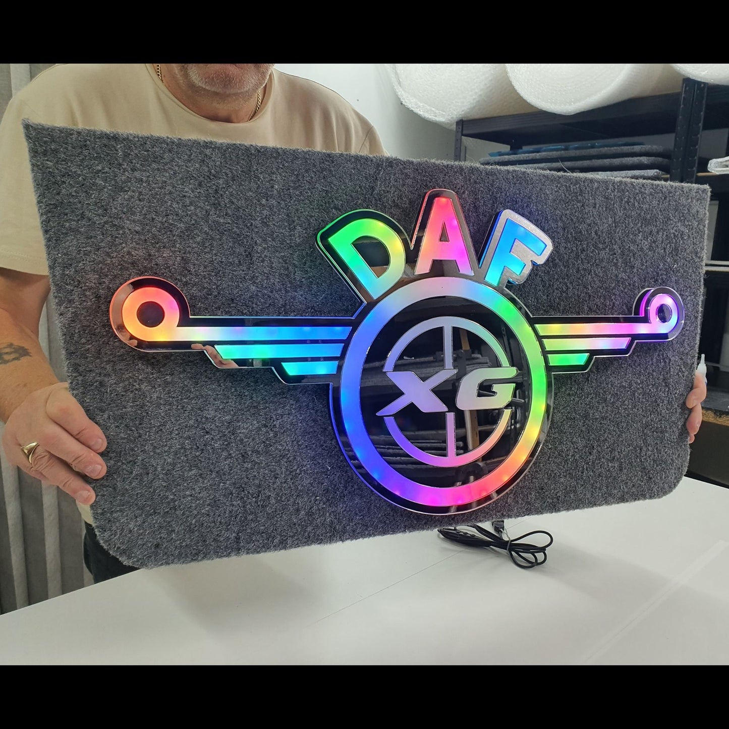 DAF XG 5v Led Bulkhead Mirrored Sign RGB With Remote