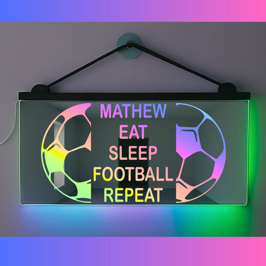 Phoenix Lights Personalised L.E.D Mirror Light Football eat sleep game repeat