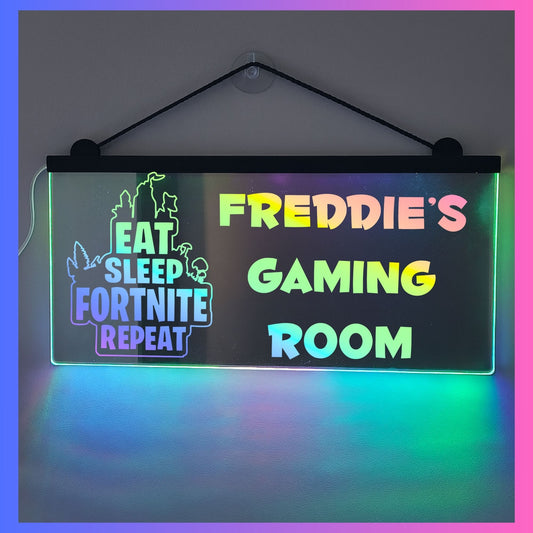 Phoenix Lights Personalised L.E.D Mirror Light Fortnite eat sleep game repeat