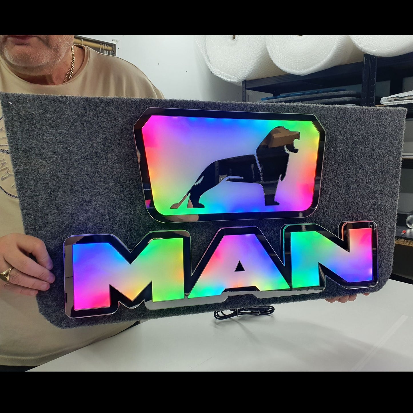 MAN 5v Led Bulkhead Mirrored Sign RGB With Remote