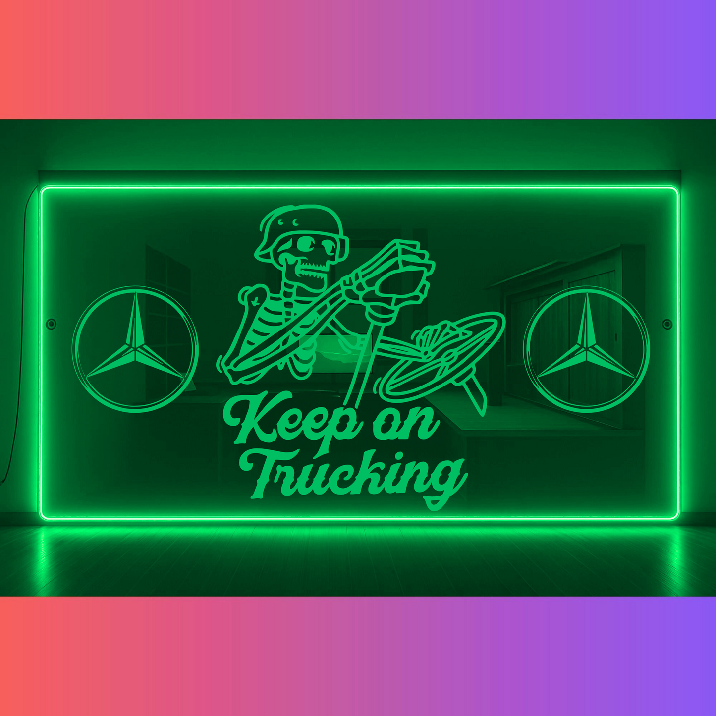 Phoenix Lights Truck LED Mirror Skeleton Keep on trucking any logo