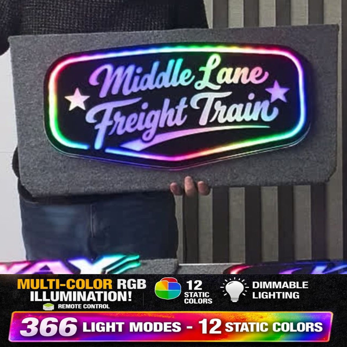 MIDDLE LANE FREIGHT TRAIN 5v Led Bulkhead Mirrored Sign RGB With Remote