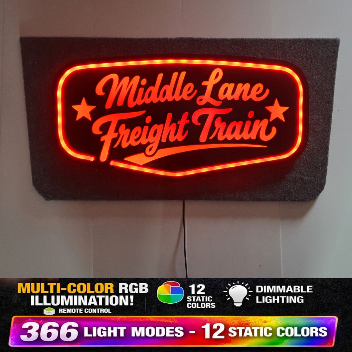 MIDDLE LANE FREIGHT TRAIN 5v Led Bulkhead Mirrored Sign RGB With Remote