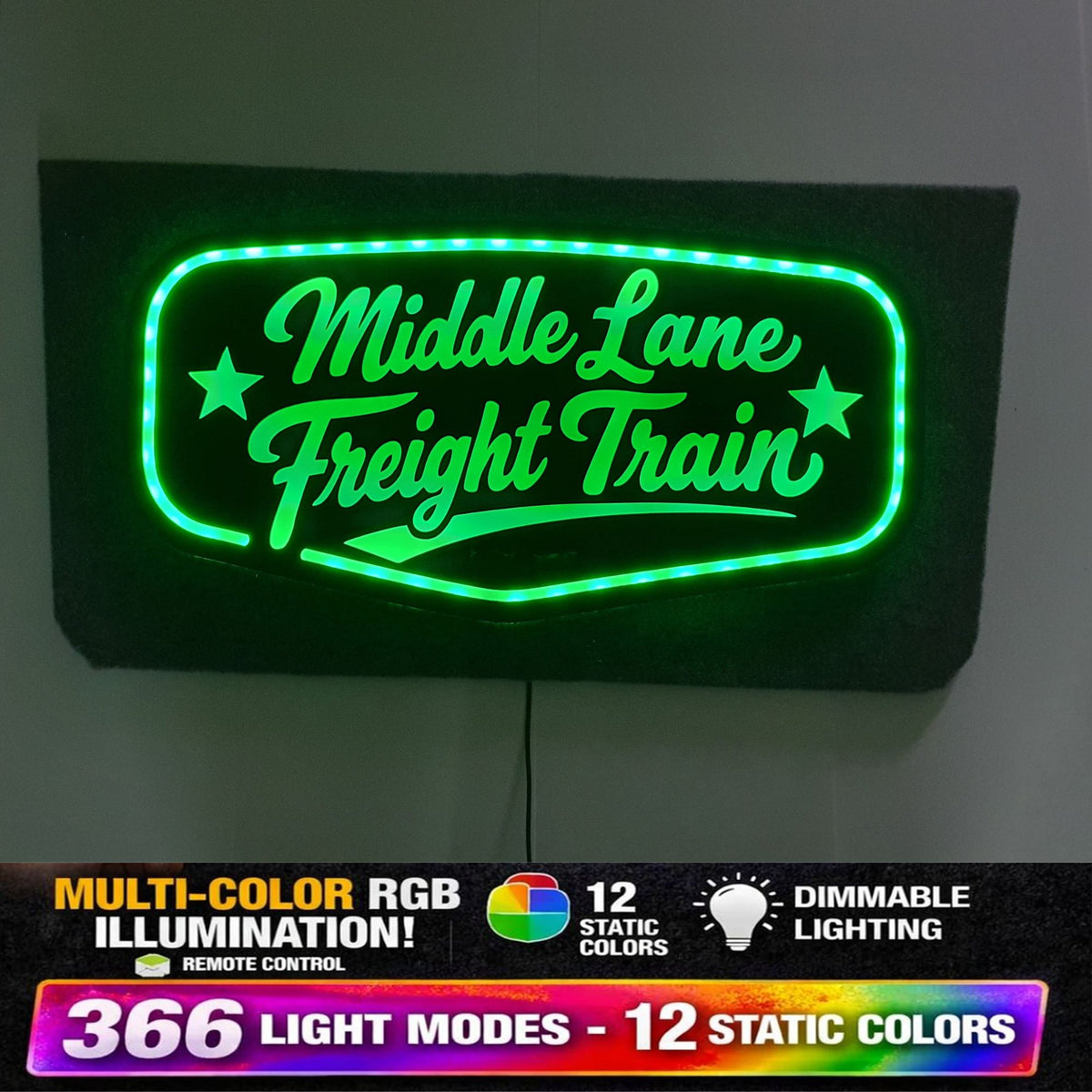 MIDDLE LANE FREIGHT TRAIN 5v Led Bulkhead Mirrored Sign RGB With Remote