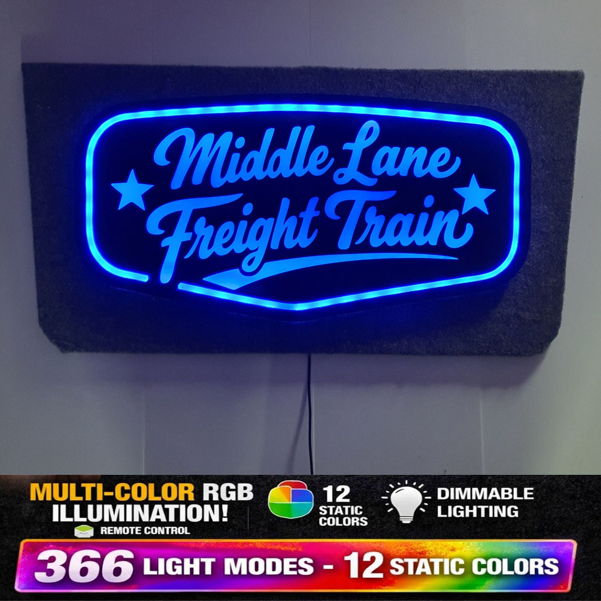 MIDDLE LANE FREIGHT TRAIN 5v Led Bulkhead Mirrored Sign RGB With Remote