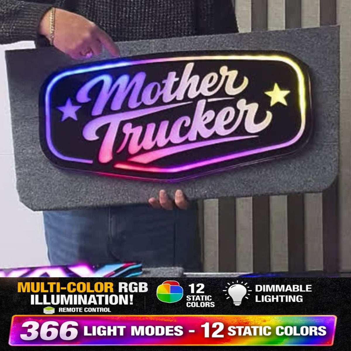 MOTHER TRUCKER TRAIN 5v Led Bulkhead Mirrored Sign RGB With Remote