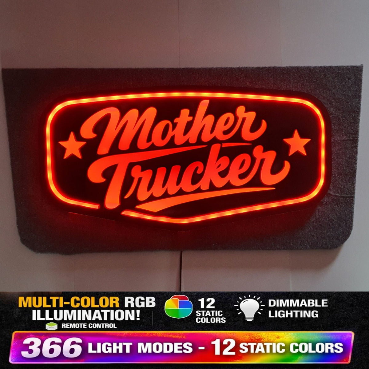 MOTHER TRUCKER TRAIN 5v Led Bulkhead Mirrored Sign RGB With Remote
