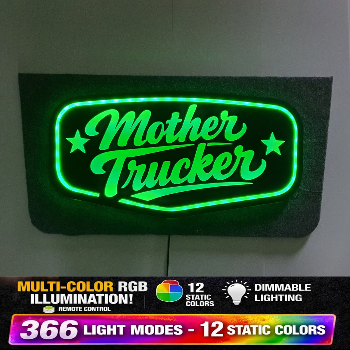 MOTHER TRUCKER TRAIN 5v Led Bulkhead Mirrored Sign RGB With Remote