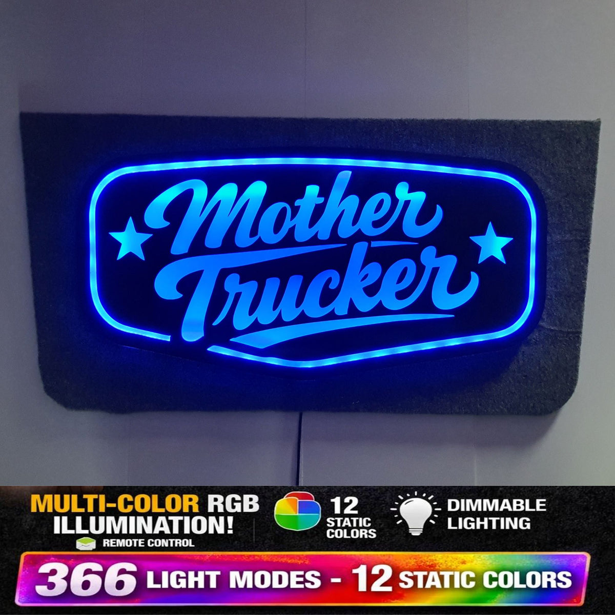 MOTHER TRUCKER TRAIN 5v Led Bulkhead Mirrored Sign RGB With Remote