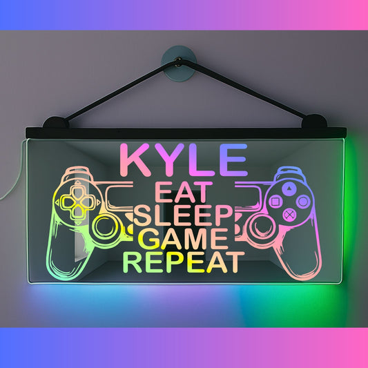 Phoenix Lights Personalised L.E.D Mirror Light Playstation eat sleep game repeat